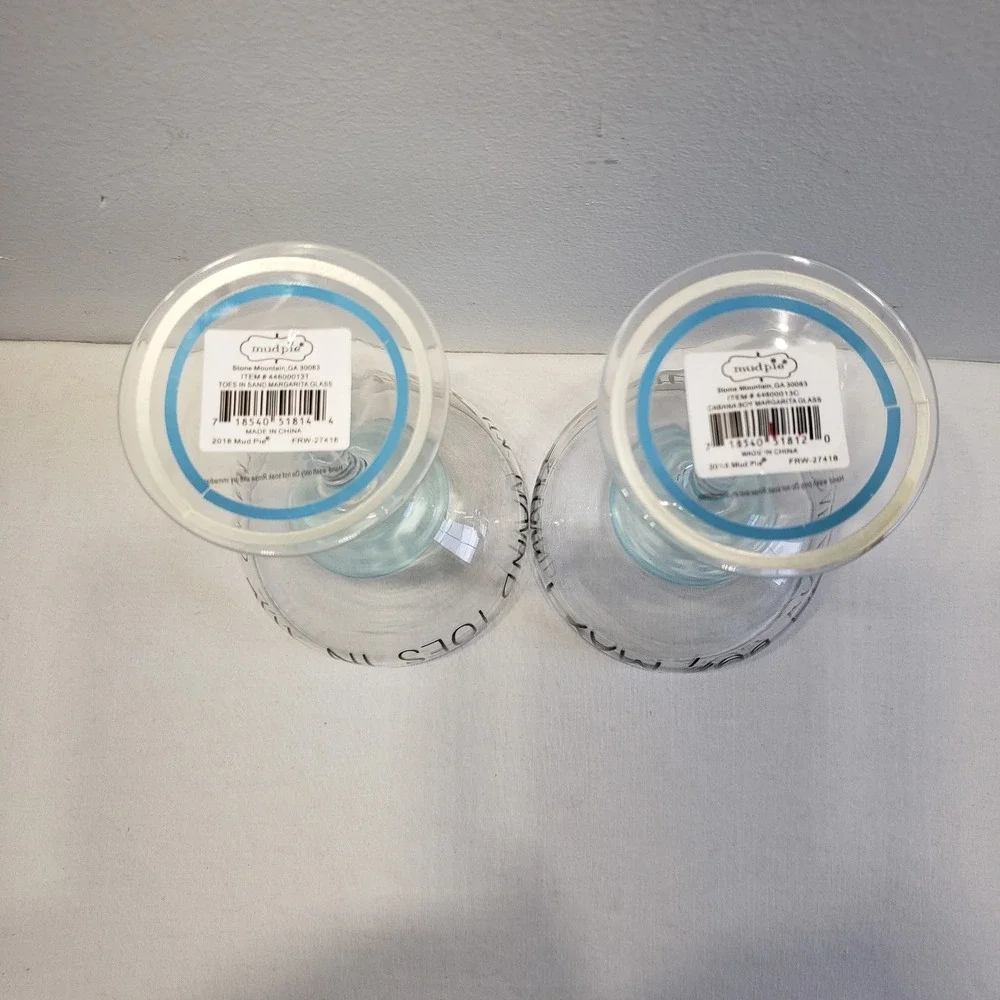 Mud Pie Margarita Glass Set Blue Gold Toes In Sand Cabana Boy